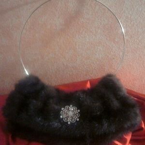 Sebrina Love Bags - New Faux Mink Vegan Fur & Taffeta Bangle Bag Purse Sebrina Love Bags - New Faux Mink Vegan Fur & Taffeta Bangle Bag Purse